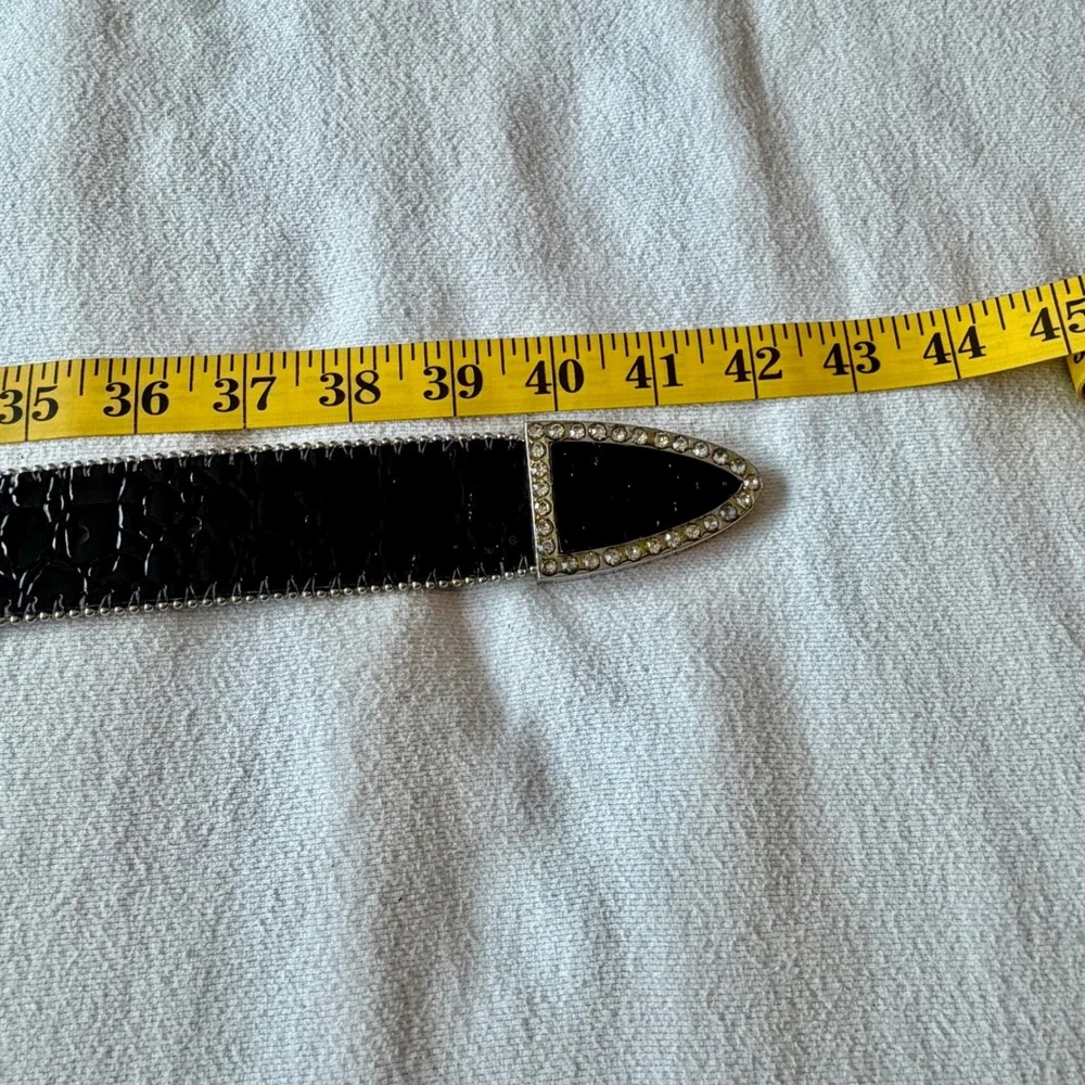 Western Faux Croc Rhinestone Buckle Belt Black Patent 99704 BP